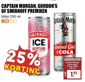 De Boerenschuur Captain morgan, gordon's of smirnoff premixen aanbieding