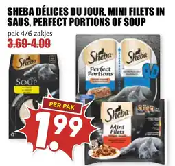 De Boerenschuur Sheba délices du jour, mini filets in saus, perfect portions of soup aanbieding