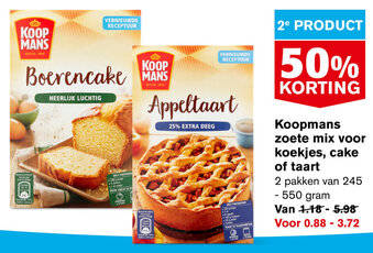 Hoogvliet Koopmas zoete mix voor koekjes, cake of taart 245-550g, 2 pakken aanbieding