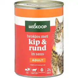 Welkoop Welkoop Blik Brokjes in Saus - Kattenvoer - Kip - Rund - 400gram aanbieding