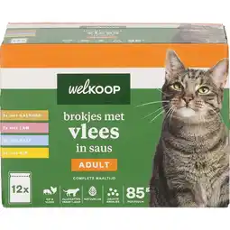 Welkoop Welkoop Pouch Brokjes in Saus - Kattenvoer - 12x85 gram - Vlees - 1,02kg aanbieding