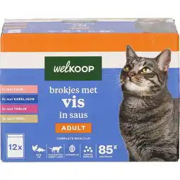 Welkoop Welkoop Pouch Brokjes in Saus - Kattenvoer - 12x85 gram - Vis - 1,02kg aanbieding
