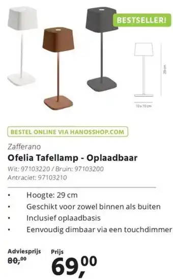 HANOS Ofelia Tafellamp - Oplaadbaar aanbieding