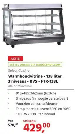 HANOS Warmhoudvitrine - 138 liter 3 niveaus - RVS - FTR-138L aanbieding