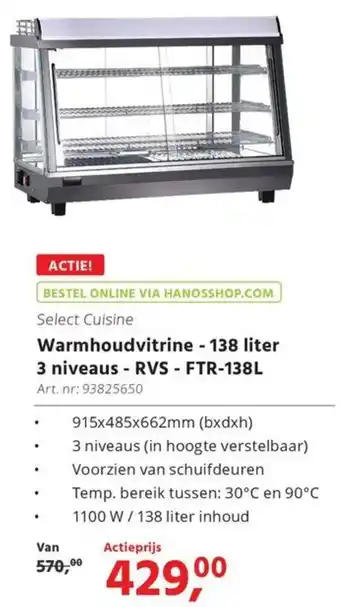 HANOS Warmhoudvitrine - 138 liter 3 niveaus - RVS - FTR-138L aanbieding