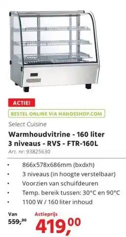 HANOS Warmhoudvitrine - 160 liter 3 niveaus - RVS - FTR-160L aanbieding