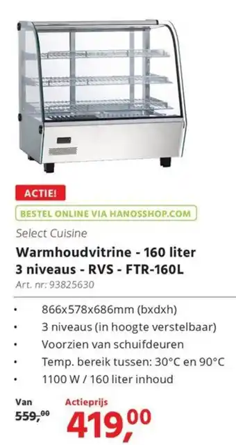 HANOS Warmhoudvitrine - 160 liter 3 niveaus - RVS - FTR-160L aanbieding