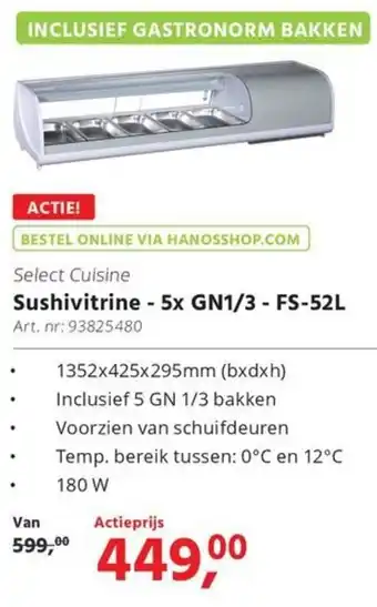 HANOS Sushivitrine - 5x GN1/3 - FS-52L aanbieding