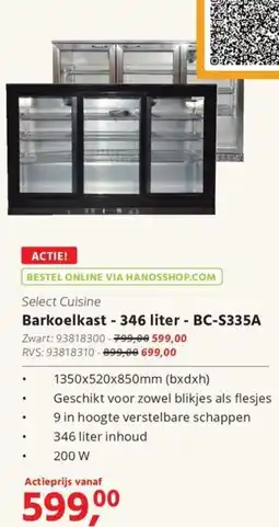 HANOS Barkoelkast -346 liter - BC-S335A aanbieding