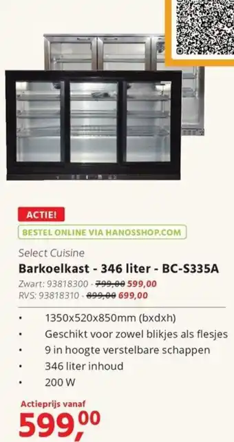 HANOS Barkoelkast -346 liter - BC-S335A aanbieding