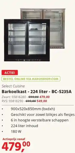 HANOS Barkoelkast - 224 liter - BC-S235A aanbieding