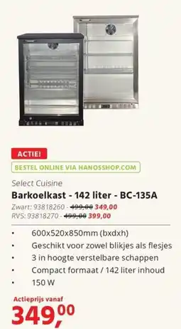 HANOS Barkoelkast - 142 liter - BC-135A aanbieding