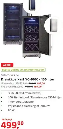HANOS Drankkoelkast YC-100C - 100 liter aanbieding