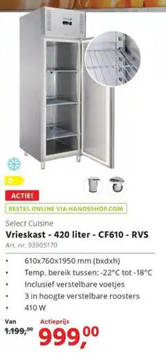 HANOS Vrieskast - 420 liter - CF610 - RVS aanbieding