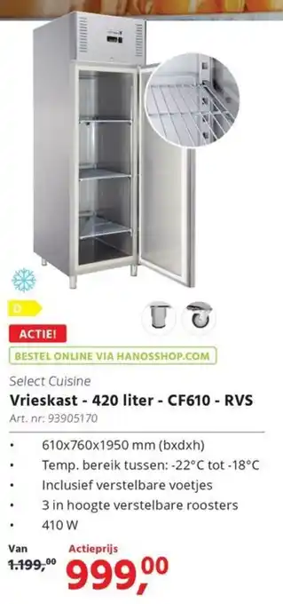 HANOS Vrieskast - 420 liter - CF610 - RVS aanbieding