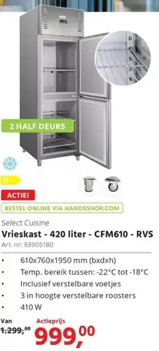 HANOS Vrieskast - 420 liter - CFM610 - RVS aanbieding