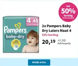 Plein.nl 2x Pampers Baby Dry Luiers Maat 4 aanbieding