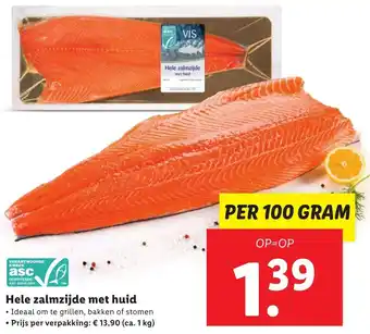 Lidl Hele zalmzijde met huid 100g aanbieding