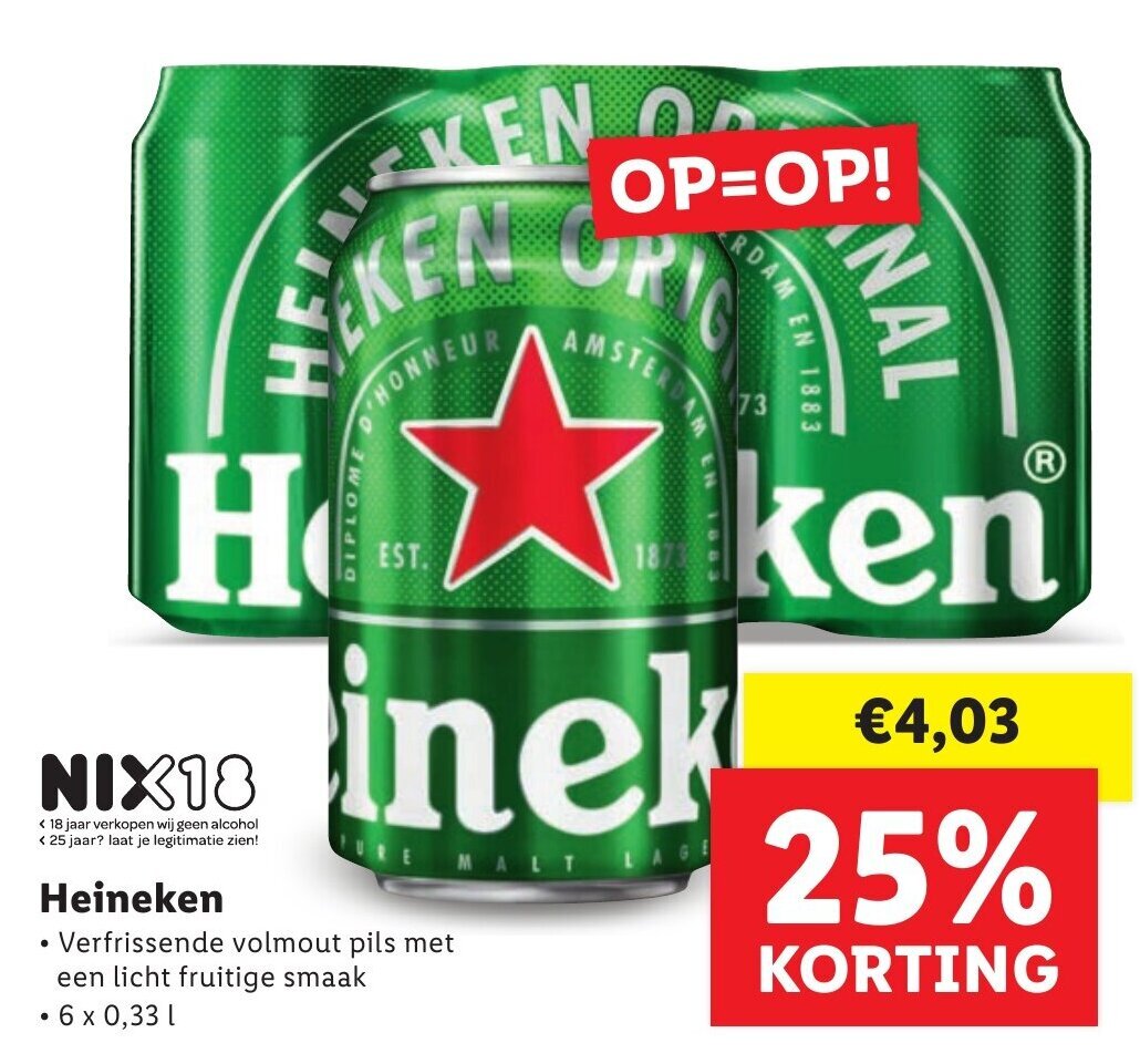 Heineken bier 6*330ml aanbieding bij Lidl