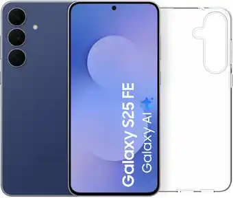 Coolblue Samsung Galaxy S25 FE 128GB Donkerblauw 5G + BlueBuilt Back Cover Transparant aanbieding