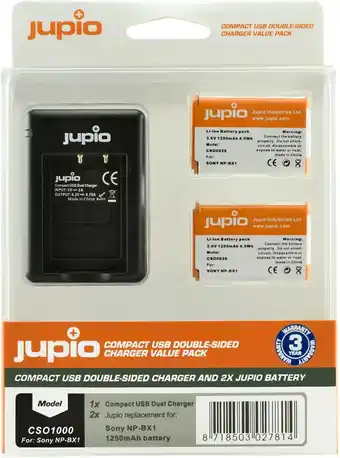 Coolblue Jupio Kit: Battery NP-BX1 (2x) + USB Double-Sided Charger aanbieding