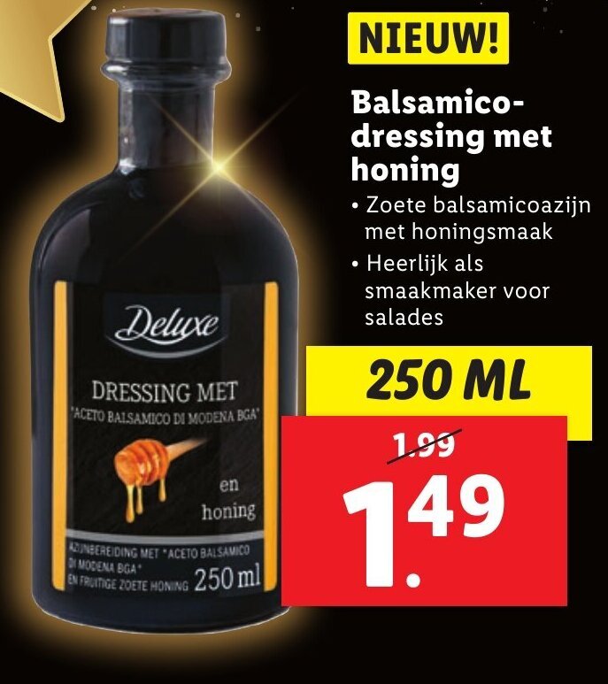 Deluxe Balsamicodressing met honing 250ml aanbieding bij Lidl
