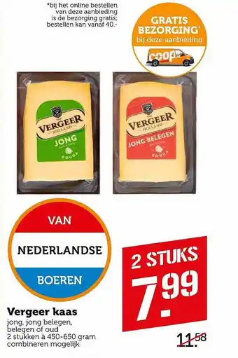 Coop Vergeer kaas jong, jong belegen, belegen of oud aanbieding