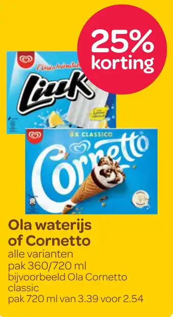 Spar Ola waterijs of cornetto 360/720 ml aanbieding