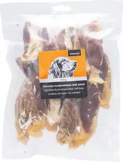 Intratuin Snekkies natuurlijke snack konijnenoren gevuld met eend 350 g aanbieding