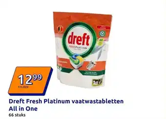 Action Dreft Fresh Platinum vaatwastabletten All in One aanbieding