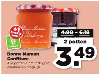 PLUS Bonne Maman Confiture 2 potten 335-370 gram aanbieding