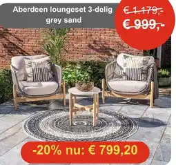 Tuinmeubelland Aberdeen loungeset 3-delig grey sand aanbieding