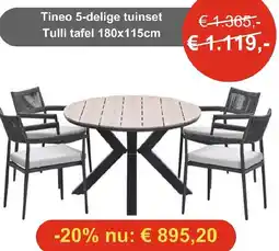 Tuinmeubelland Tineo 5-delige tuinset Tulli tafel aanbieding