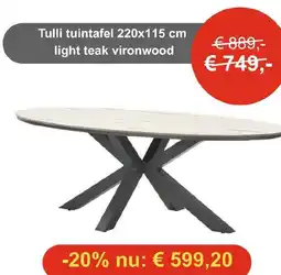 Tuinmeubelland Tulli tuintafel light teak vironwood aanbieding