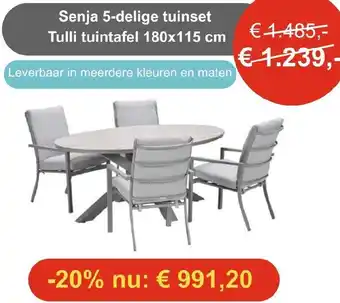 Tuinmeubelland Senja 5-delige tuinset Tulli tuintafel aanbieding