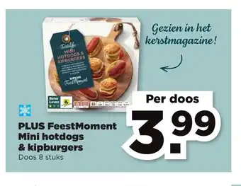 PLUS FeestMoment Mini hotdogs & kipburgers per doos 8 stuks aanbieding