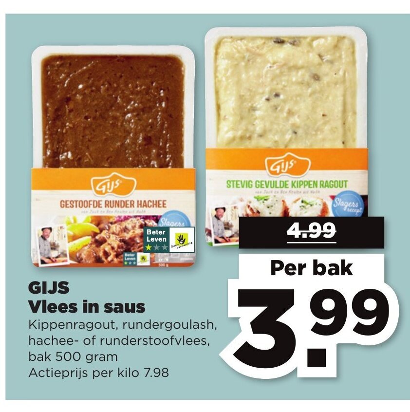 GIJS Vlees in saus per bak aanbieding bij PLUS