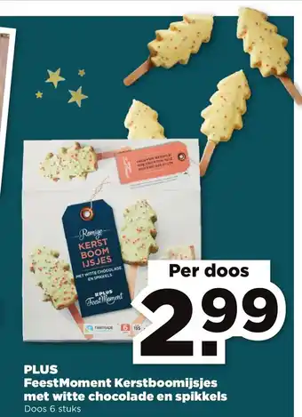 PLUS FeestMoment Kerstboomijsjes met witte chocolade en spikkels Doos 6 stuks aanbieding