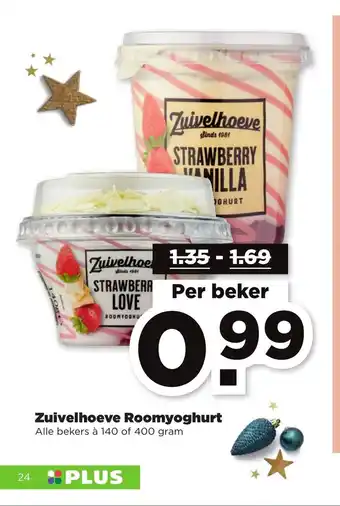 PLUS Zuivelhoeve Roomyoghurt per beker 140 of 400 gram aanbieding