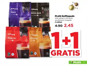 PLUS Koffiepads 2 zakken 36 stuks aanbieding