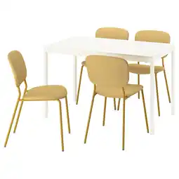IKEA Vihals / vihals Tafel en 4 stoelen, wit/geel Tibbleby-geel, 120/180x74 cm aanbieding