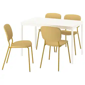 IKEA Vihals / vihals Tafel en 4 stoelen, wit/geel Tibbleby-geel, 120/180x74 cm aanbieding