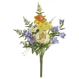 IKEA Smycka boeket: gele, paarse, oranje bloemen. Stelen van gerecycled plastic, realistisch ontwerp aanbieding