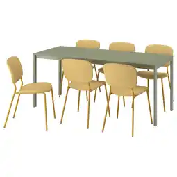 IKEA Vihals / vihals Tafel met 6 stoelen, groen/geel Tibbleby-geel, 120/180x74 cm aanbieding