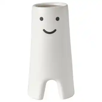 IKEA Witte keramische vaas met lachend gezicht, cilindrische vorm met kleine uitsparingen aan de basis aanbieding