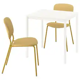 IKEA Vihals / vihals Tafel met 2 stoelen, wit wit/geel Tibbleby-geel, 74x74 cm aanbieding