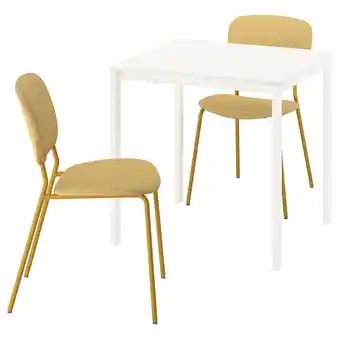 IKEA Vihals / vihals Tafel met 2 stoelen, wit wit/geel Tibbleby-geel, 74x74 cm aanbieding