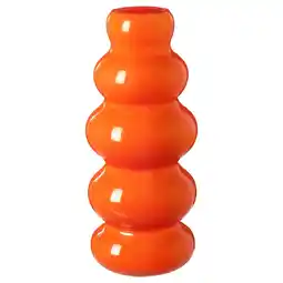 IKEA Fel oranje, gebogen glazen vaas met meerdere uitstulpingen, die hoog staat aanbieding