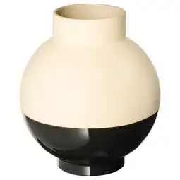 IKEA Glansgran vaas, beige & zwart, steengoed, bolvormig, modern tweekleurig ontwerp aanbieding