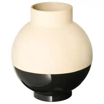 IKEA Glansgran vaas, beige & zwart, steengoed, bolvormig, modern tweekleurig ontwerp aanbieding